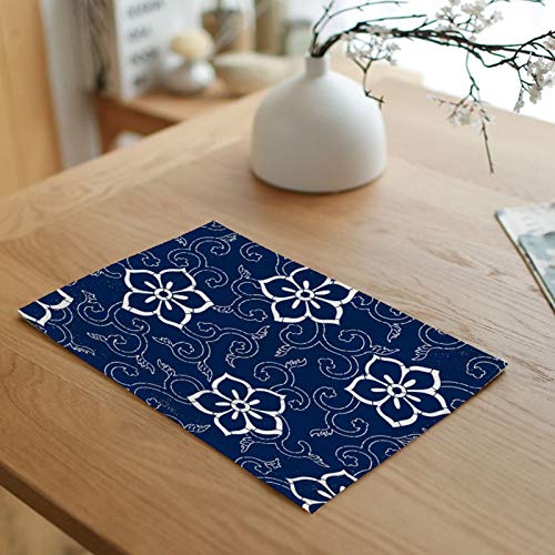 Homxi Platzset 2er Set Waschbar,32x45CM,Platzdeckchen Baumwolle Leinen Blumen Muster Tischset Blau Weiß von Homxi