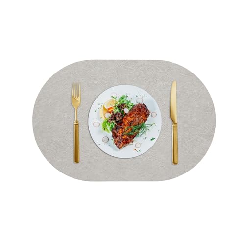 Homxi Platzset 8 Stück Waschbar,30 x 45 cm,Tischsets PVC Leder Einfarbig mit Oval Platzdeckchen Abwaschbar Hellgrau Blau von Homxi