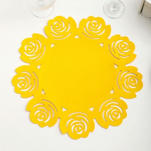 Homxi Platzsets 2er Set, 38 cm, Einfarbig mit Hohlblume, Platzset Abwaschbar Filz, Gelb von Homxi