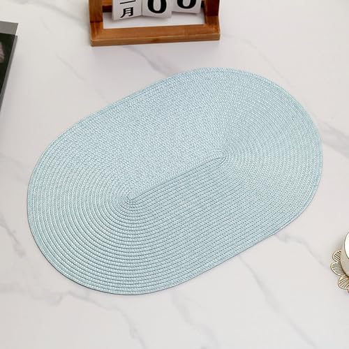 Homxi Platzsets Abwaschbar 2 er Set,45 x 30 cm,Platzsets Polypropylen Einfarbig mit Oval Tischset rutschfest Hellblau von Homxi