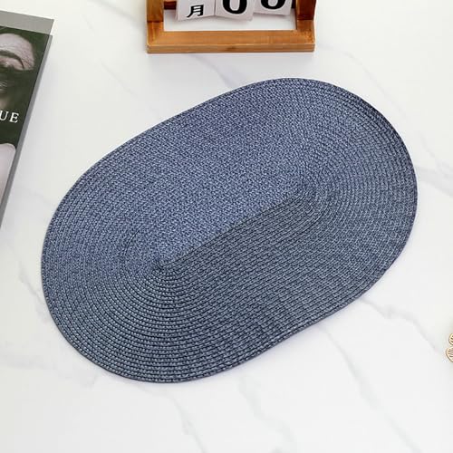 Homxi Platzsets Abwaschbar 2er Set,45 x 30 cm,Tischset Polypropylen Abwaschbar Einfarbig mit Oval Platzset rutschfest Blau Marine von Homxi