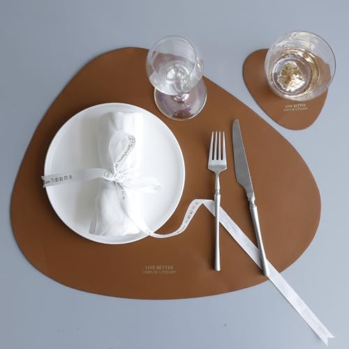 Homxi Platzsets Abwaschbar 8er Set,36.8 x 45 cm,Placemat Leder Einfarbig mit Geometrisch Tisch Platzset Abwaschbar Braun von Homxi