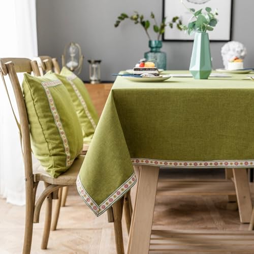 Homxi Rechteckige Tischdecke Abwaschbar 110 W x 170 L cm,Tischdeko Grün Einfarbig mit Gestickte Bordüre Baumwolle Leinen Tischdecke Ostern von Homxi