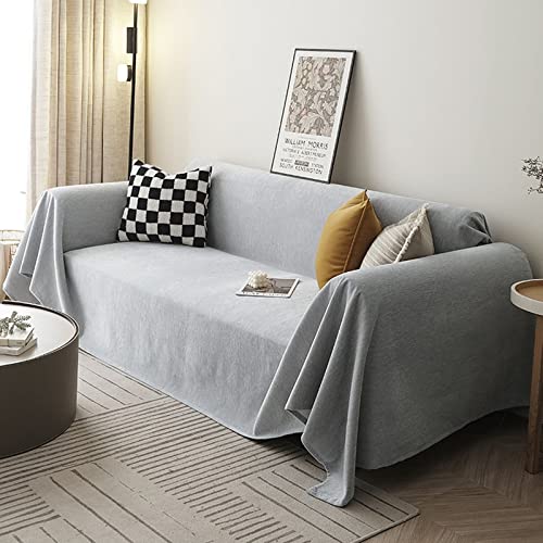 Homxi Sesselbezug 3 Sitzer,Sofa Universal Bezug Einfarbig Chenille Sofa Überwurf Handtuch Sofa Grau Bezug Sofa 180x350CM von Homxi