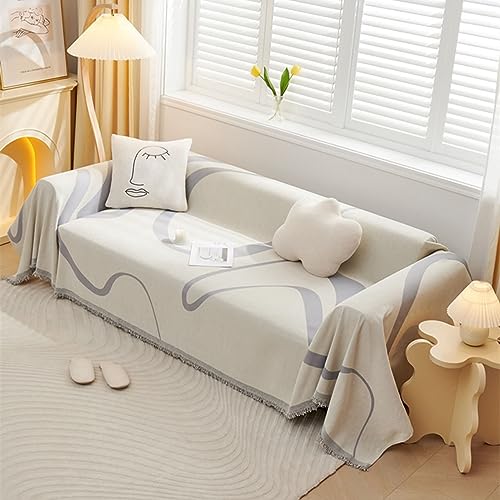 Homxi Sofa Überwürfe 3 Sitzer,180x300CM,Sofabezug Geometrisch Linienmuster Überwurf Sofa Chenille Sofa Handtuch Hellgrau Sofaüberwurf Decke von Homxi