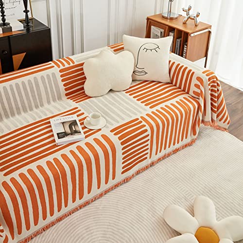 Homxi Sofa Überzug Dreisitzer,Couchbezug mit Linien Sofaüberwurf Chenille Handtuch Sofa Orange Sofabezug Decke 180x380CM von Homxi