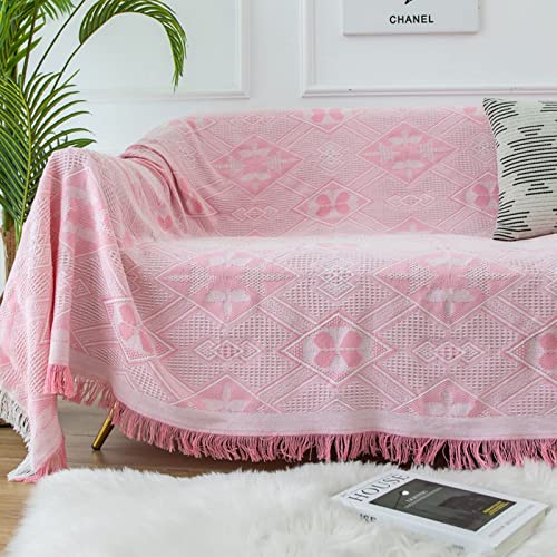 Homxi Sofaüberwurf 1Sitzer,Sofahusse Universel mit Raute Sofa Überzug Baumwolle Sofa-Handtuch Rosa Sofa Überzug Decke 90x240CM von Homxi