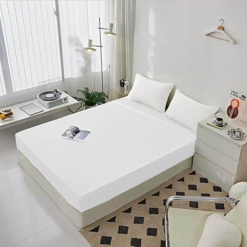 Homxi Spannbettlaken Doppelbett,(180 x 220 cm),Bettlaken mit Elastisch Einfarbig Bettlaken mit Weiß von Homxi