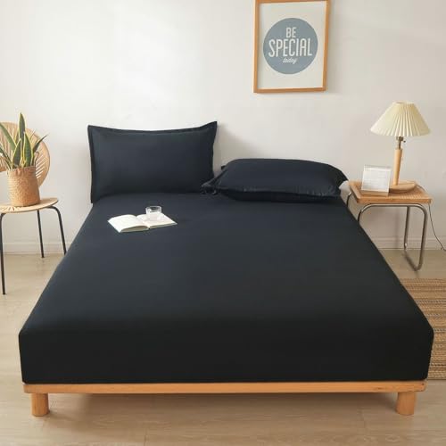 Homxi Spannbettlaken Universal,(135 x 200 cm),Spannbettlaken mit Elastisch Einfarbig Bettlaken mit Schwarz von Homxi