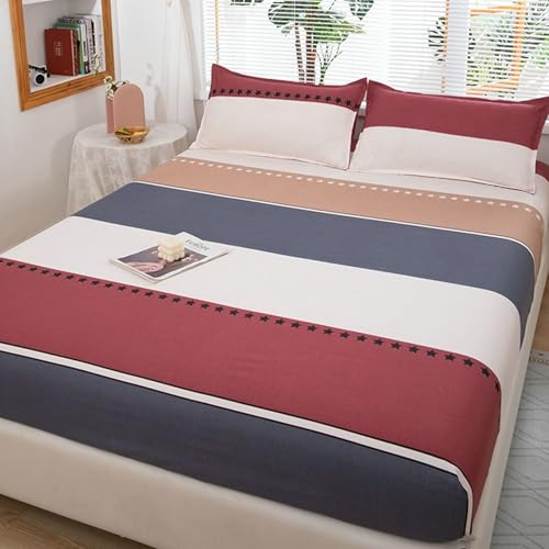 Homxi Spannbettlaken für Boxspringbetten mit 2 Kissenbezug,(200 x 220 cm),Spannbetttuch Elastisch Streifen Muster Bettbezug mit Rot Grau von Homxi
