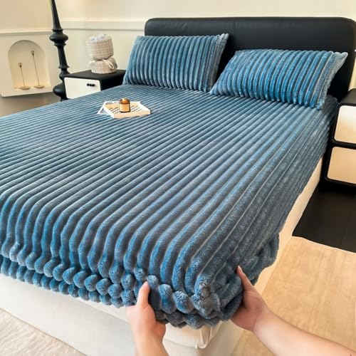 Homxi Spannbetttuch,150 x 200 cm,Matratzenschoner Samt Einfarbig Bettwäsche Dunkelblau von Homxi