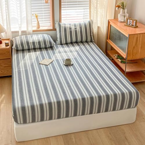 Homxi Spannbetttuch Doppelbett,(120 x 200 cm),Spannbetttücher mit Elastisch Streifen Muster Spannbett mit Grau von Homxi