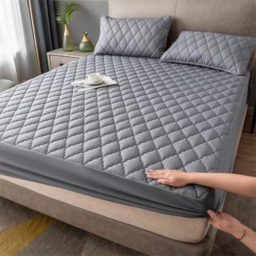 Homxi Spannbetttuch Doppelbett mit 2 Kissenbezug,(160 x 200 cm),Bettwäsche Elastisch Einfarbig mit Rautenmuster Spannbettlaken mit Grau von Homxi