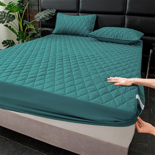 Homxi Spannbetttuch Einzelbett,(180 x 220 cm),Bettlaken Elastisch Einfarbig mit Rautenmuster Spannbettlaken Dunkelgrün von Homxi