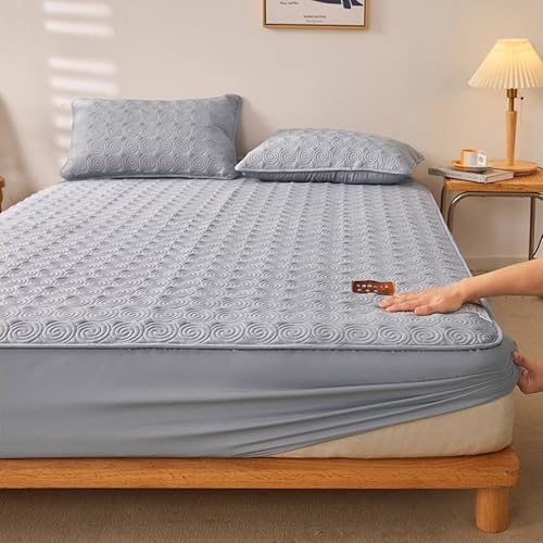 Homxi Spannbetttuch Einzelbett Elasthan und 2 Kissenbezüge,200 x 200 cm,Bettlaken Dicke Matratze Baumwolle Volltonfarbe mit Geometrischem Muster Bettbezüge mit Einzelbett Grau Homxi Spannbetttuch Einzelbett Elasthan und 2 Kissenbezüge,200 x 200 cm,Bettlaken Dicke Matratze Baumwolle Volltonfarbe mit Geometrischem Muster Bettbezüge mit Einzelbett Grau von Homxi