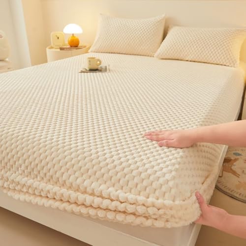 Homxi Spannbetttuch mit Elasthan und 2 Kissenbezüge,90 x 200 cm,Bettlaken Matratzen Samt Einfarbig Bettwäsche mit Beige Weiß Homxi Spannbetttuch mit Elasthan und 2 Kissenbezüge,90 x 200 cm,Bettlaken Matratzen Samt Einfarbig Bettwäsche mit Beige Weiß von Homxi