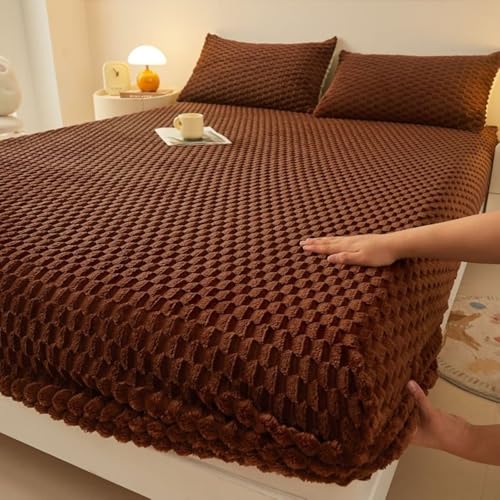 Homxi Spannbetttücher Doppelbett Elastan,90 x 200 cm,Matratzenbezug Outdoor Samt Einfarbig Spannbetttuch Einzelbett Dunkelbraun von Homxi