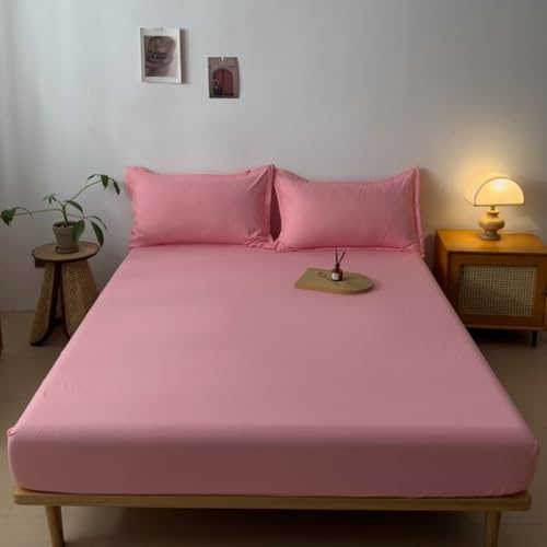 Homxi Spannleintuch Doppelbett,(140 x 200 cm),Bettlaken Elastisch Einfarbig Spannbetttuch mit Rosa von Homxi