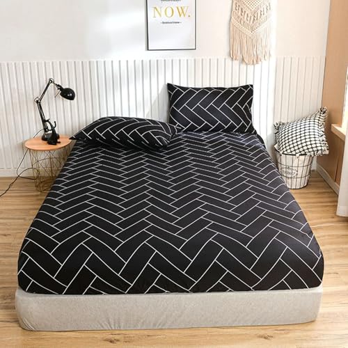 Homxi Spannleintuch Doppelbett mit 2 Kissenbezüge,(90 x 200 x 25 cm),Spannbettlacken Elastisch Geometrisch Muster Bettwäsche mit Schwarz von Homxi
