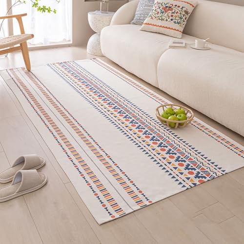 Homxi Teppich Outdoor Rechteckig 85 x 240 cm, Teppiche Leinen Baumwolle, Geometrisch Muster, Outdoorteppich Blau Orange von Homxi
