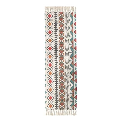Homxi Teppich Waschbar Rechteckig 60 x 90 cm + 20 cm, Flickenteppich Polyester, Geometrisch Muster mit Quasten, Fussmatte Innen Gelb Rot Grün von Homxi