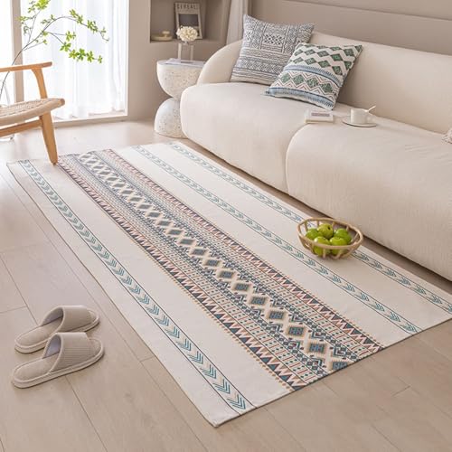 Homxi Teppich Wohnzimmer Rechteckig 85 x 180 cm, Teppiche Leinen Baumwolle, Geometrisch Muster, Teppichboden Hellblau von Homxi