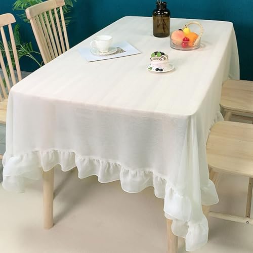 Homxi Tischdecke Outdoor Quadratisch,140 W x 140 L cm,Tischtücher Polyester Einfarbig mit Rüschen Beige Weiß Tischdecke Esstisch von Homxi