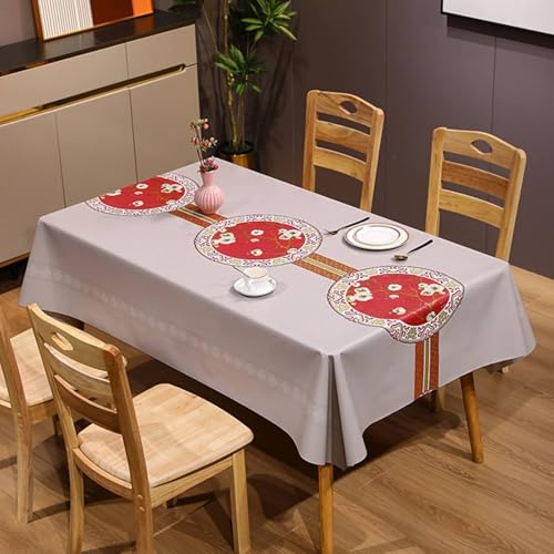 Homxi Tischdecke Outdoor Rechteckige,90 W x 150 L cm,Tischtuch Outdoor PVC Chinesischer Stil Floral Muster Silber Grau Rot Tischdecke Garten von Homxi