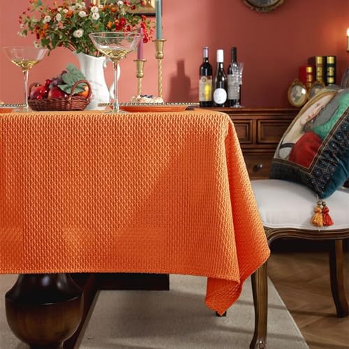 Homxi Tischdecke Rechteckige Garten 135 W x 240 L cm,Tischdeckeer Tisch Orange Einfarbig Leinen Baumwolle Tischdecke Wohnzimmertisch von Homxi