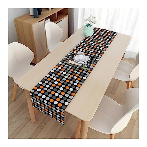 Homxi Tischläufer Dekoration,33x200CM,Rund Muster Tischläufer Dekoration Leinen Tischläufer Dekorativ Schwarz Orange von Homxi