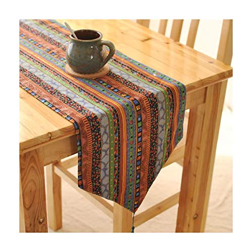 Homxi Tischläufer Modern Esszimmer,30x180CM,Vintage Muster mit Quaste Rechteck Tischläufer Leinen Baumwolle,Tischläufer Party Braun Grün von Homxi