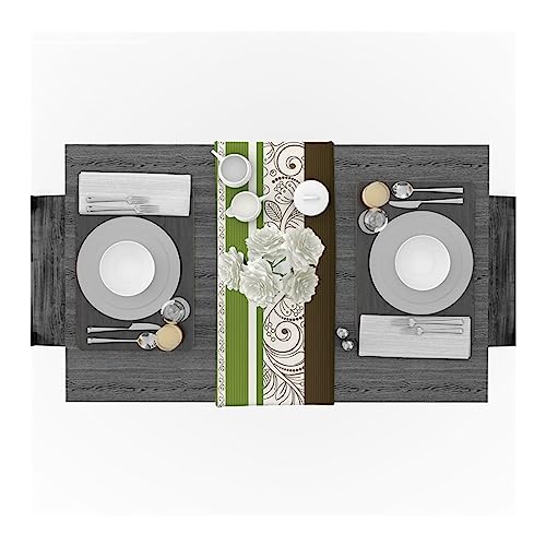 Homxi Tischläufer Modern Esszimmer,33x178CM,Streifen mit Blättern Tischläufe Leinen Baumwolle Tischläufer Dekorativ Grün von Homxi