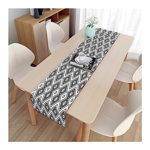 Homxi Tischläufer Urlaub,33x150CM,Geometrisch Muster Tischläufer Modern Leinen Dekorativ Tischläufer Weiß Schwarz von Homxi