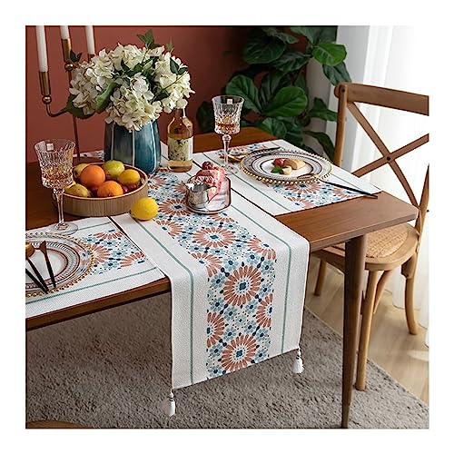 Homxi Tischläufer Urlaub,35x180CM,Blumen Muster Tischläufer Modern Wohnzimmer Leinen Tischläufer Modern Hellblau von Homxi