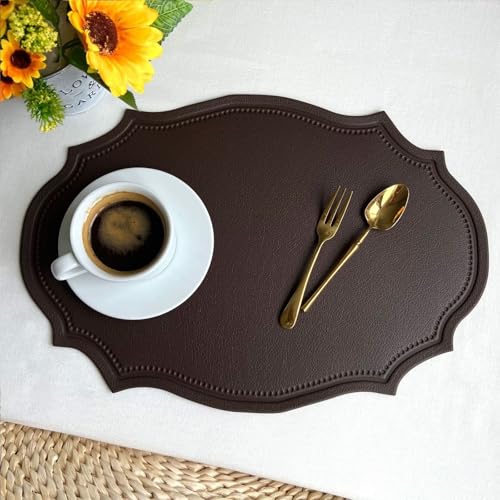 Homxi Tischset 8 Stück,29.5 x 43 cm,Placemat PVC Leder Einfarbig mit Geometrisch Tischset rutschfest Kaffee von Homxi