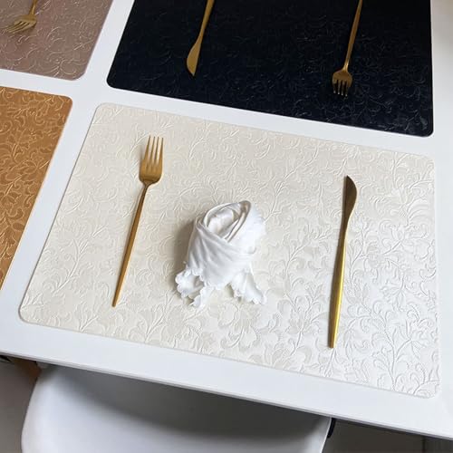 Homxi Tischset Abwaschbar 4er Set,30 x 45 cm,Tischset PU Leder Rechteck mit Blumen und Blattmuster Tisch Platzset Abwaschbar Beige Weiß Homxi Tischset Abwaschbar 4er Set,30 x 45 cm,Tischset PU Leder Rechteck mit Blumen und Blattmuster Tisch Platzset Abwaschbar Beige Weiß von Homxi
