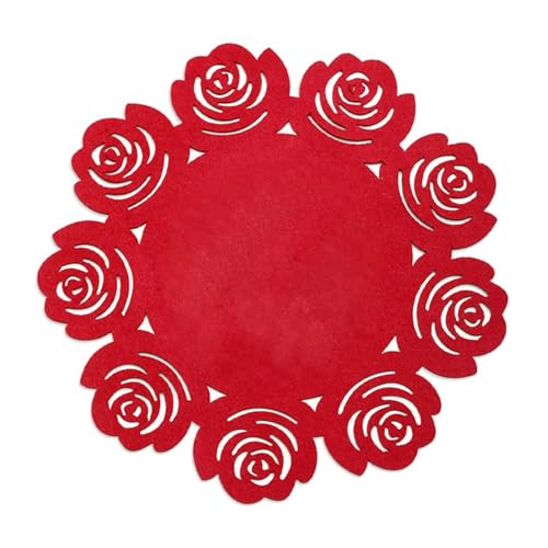 Homxi Tischsets 6er Set Waschbar, 38 cm, Einfarbig mit Hohlblume, Platzset Antirutsch Filz, Rot Homxi Tischsets 6er Set Waschbar, 38 cm, Einfarbig mit Hohlblume, Platzset Antirutsch Filz, Rot von Homxi