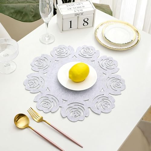 Homxi Tischsets 8er Set, 38 cm, Einfarbig mit Hohlblume, Platzset Waschbar Filz, Hellgrau Homxi Tischsets 8er Set, 38 cm, Einfarbig mit Hohlblume, Platzset Waschbar Filz, Hellgrau von Homxi