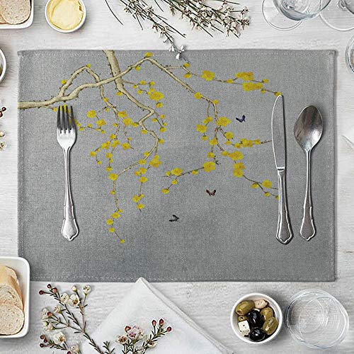 Homxi Tischsets Waschbar 4er Set,40x30CM,Tischset Platzset Leinen Baumwolle Blumen und Schmetterlingszweige Platzset Abwaschbar Gelb Grau Homxi Tischsets Waschbar 4er Set,40x30CM,Tischset Platzset Leinen Baumwolle Blumen und Schmetterlingszweige Platzset Abwaschbar Gelb Grau von Homxi