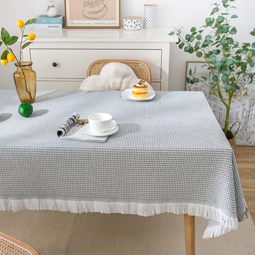 Homxi Tischtuch Rechteckig Outdoor,90 W x 210 L cm,Tischdecke für Draussen Baumwolle Einfarbig mit Quaste Grau Weiß Tischdecke Outdoor von Homxi