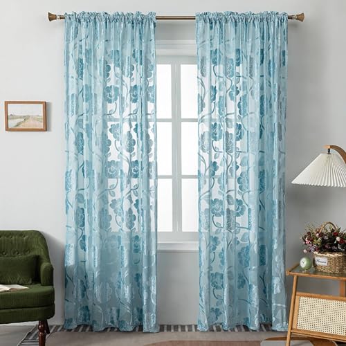 Homxi Transparent Vorhang Balkon 2er Set,2 x 107W x 229H cm,Gardinen Wohnzimmer Transparent Blau Blumen Muster Rod Pocket Gardinen Homxi Transparent Vorhang Balkon 2er Set,2 x 107W x 229H cm,Gardinen Wohnzimmer Transparent Blau Blumen Muster Rod Pocket Gardinen von Homxi