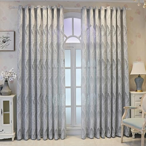 Homxi Tüll Gardinen 2er Set,2 x 137W x 183H cm,Vorhang Transparent Schlafzimmer Grau Blätter Muster Gardinen Vorhänge mit Ösen von Homxi
