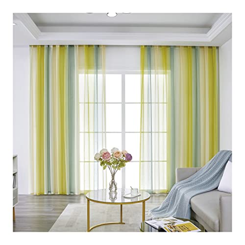 Homxi Tüll Vorhang Wohnzimmer 2er Set 2 x 137Wx160L cm,Gardinen mit Tüll Gelb Grün Farbverlauf Vorhang mit Ösen von Homxi