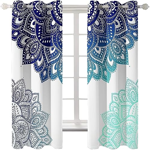 Homxi Verdunkelungsvorhänge Blickdicht 2er Set,2 x 137W x 244H cm,Vorhänge Schlafzimmer Blickdicht Weiß Blau Grün Mandala Druck Gardinen Ösenringe von Homxi