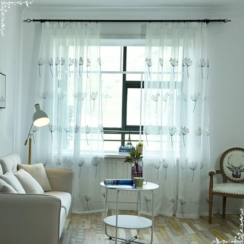 Homxi Voile Gardinen Halbtransparent 2er Set,2 x 137W x 214H cm,Halbtransparente Gardinen Vorhänge Blau Blumen Stickerei Vorhänge für Haken von Homxi