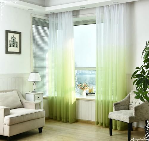 Homxi Voile Gardinen Transparent 2er Set,2 x 107W x 229H cm,Vorhänge aus Tüll Grün Verlaufsfarbe Vorhänge Wohnzimmer mit Haken Homxi Voile Gardinen Transparent 2er Set,2 x 107W x 229H cm,Vorhänge aus Tüll Grün Verlaufsfarbe Vorhänge Wohnzimmer mit Haken von Homxi