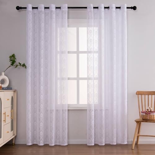 Homxi Voile Gardinen Wohnzimmer 2er Set,2 x 140W x 100H cm,Vorhänge Wohnzimmer Tüll Weiß Blumen Muster Gardinen Küche mit Ösen Homxi Voile Gardinen Wohnzimmer 2er Set,2 x 140W x 100H cm,Vorhänge Wohnzimmer Tüll Weiß Blumen Muster Gardinen Küche mit Ösen von Homxi