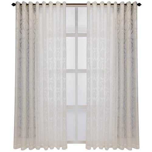 Homxi Voile Vorhang Transparent 2er Set,2 x 132W x 229H cm,Vorhang Durchsichtig Weiß Jacquard Blumenmuster Gardinen Nach Maß mit Ösen Homxi Voile Vorhang Transparent 2er Set,2 x 132W x 229H cm,Vorhang Durchsichtig Weiß Jacquard Blumenmuster Gardinen Nach Maß mit Ösen von Homxi