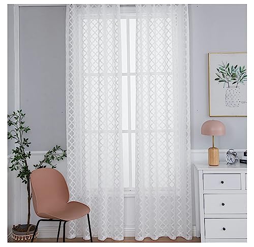 Homxi Voile Vorhang Transparent 2er Set 2 x 132W x 244H cm,Vorhänge Schlafzimmer Durchsichtig Weiß Einfarbig und Geometrisches Muster Ösen Vorhange von Homxi