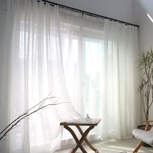 Homxi Voile Vorhang Wohnzimmer 2er Set,2 x 137W x 214H cm,Gardinen Schlafzimmer Transparent Weiß Einfarbig Vorhang Raffhalter Haken von Homxi